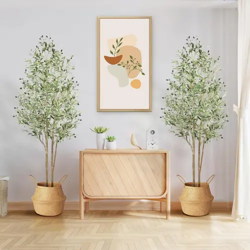 Shareconn 2 Pack 5/6/7FT Double-bar Faux Olive Tree - Artificial Silk Plant with Waterproof Woody Trunk, Lifelike Fruits, Nature Decor for House Decor, Living Room, Gift Ornament, Living Room Decor