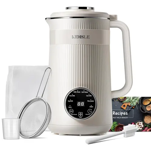 KIDISLE 8-in-1 Multifunctional Soy Machine & Juice Blender - 304 Stainless Steel, 32oz, 4.29lbs, Delay Start, Extended 2-Hour Heat Preservation, Self-Cleaning, Boil Water, Cleaning Brush, Customizable Countertop Appliance, Recipe Book (Black/White)