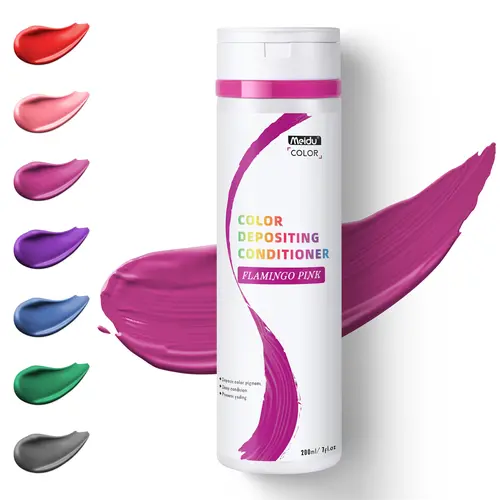 MEIDU Flamingo Pink Color-Depositing Hair Conditioner - 200ml/250g Salon-Grade Vitamin-Infused Daily Repairing Formula, At-Home Color Extending for Faded Dyed Hair (Adult Females), Pigment Deposition, Deep Conditioning, UV Protection
