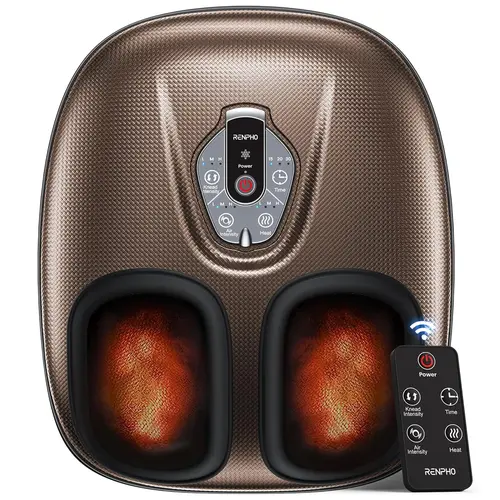 RENPHO Deep Kneading Electric Shiatsu Foot Massager Machine - 5.3lb PU Leather Device with Touch Remote, 3-Level Foot Spa Machine for Plantar Care, Adults' Selfcare Gift, Fits Up to Size 12 (d003r)