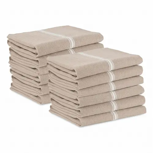 LANE LINEN 100% Cotton Kitchen Towels Set (14x25 in, Herringbone Weave Stripe) - Natural Material Dish+Hand+Napkin, Wash & Tumble Dry, All-Seasons Household Item Ideal Gift for Home Cooks
