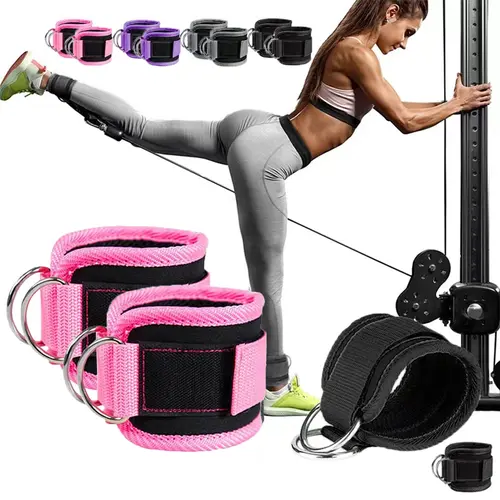 Double D-Ring Nylon Ankle Straps - Unisex Adult Workout Fitness Belt, 0.15 kg Weight Equipment, Gym Stuff for Glutes & Leg Strength Training, Abductors Safety Support, Gym+Home Ready (Pink, Black, Blue, Red)