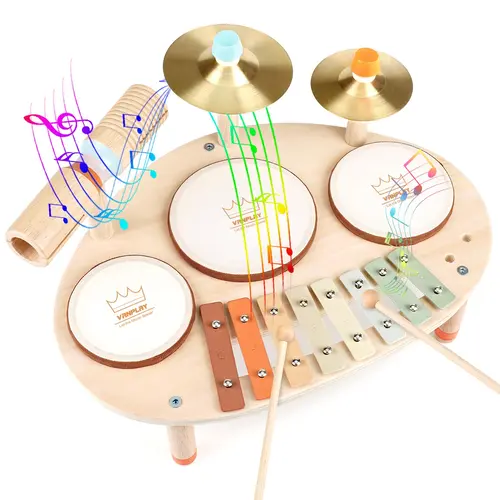 Joyreal Drum Set with Xylophone for Kids - 4 in 1 Musical Instruments Set for Toddlers, Wooden Montessori Toys, Christmas Birthday Gifts Ideas, #SummerVibes
