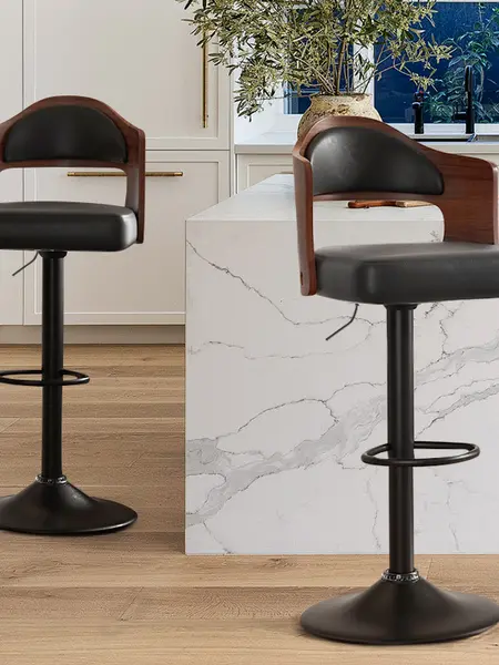Swivel Bar Stools Set of 1/2 Seat Adjustable Height 24.5-33.5IN, Wooden Barstools PU Leather Upholstered Bar Chairs with Back & Footrest for Bar Kitchen Dining Room