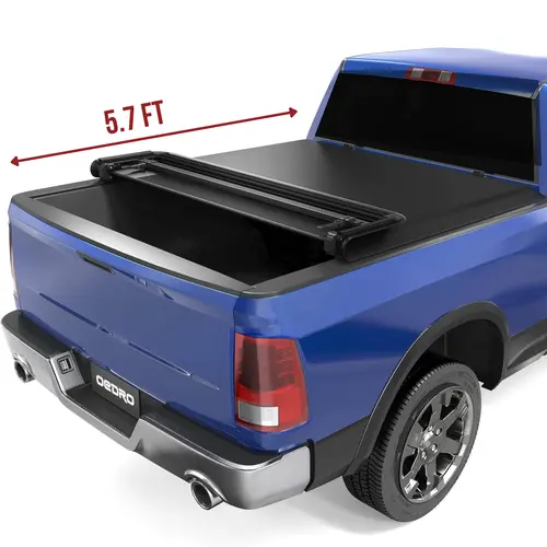 5.7 FT Bed [Fits 2009-2018 RAM 1500 & 2019-2024 RAM 1500 Classic & 2019-2026 RAM 1500 New Body] Soft Quad Fold Truck Bed Tonneau Cover, w/o Ram Box and Split Tailgate