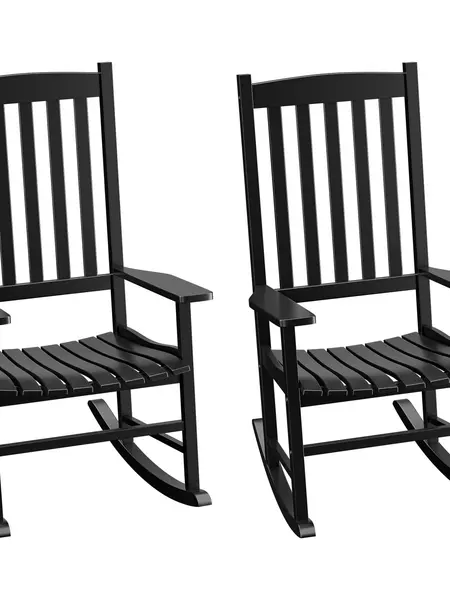 Segawe 2-Piece High Back Hardwood Outdoor Rocking Chair Set - Durable Hardwood Construction, Quick Assembly, Easy Maintenance, Black Porch Patio Furniture,summerwins
