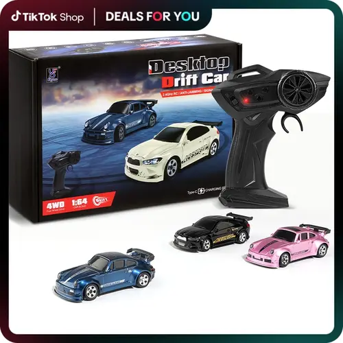 Hotfree 1/64 Mini RC Drift Car, 4WD High-Speed Full-Proportional Remote Control Sports Car with Steering Servo, LED Lights, USB Rechargeable, Desktop Entertainment Toy, Fun Birthday Christmas Gift for Kids Boys Portable Exquisite Details