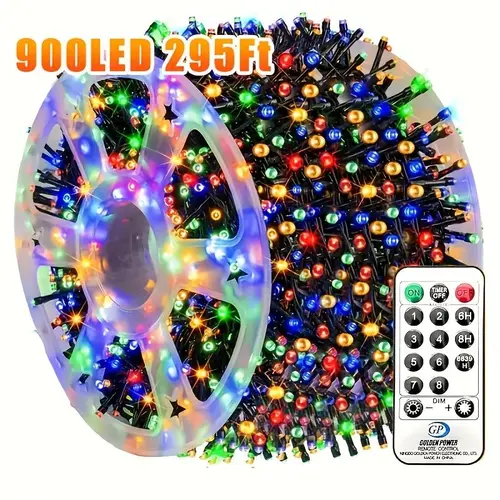Hoodink 900-LED 295ft Fairy Christmas Light String - 8 Modes, Timer, Remote Control - Outdoor Indoor Decorative Lights, Courtyard, Garden Patio Decor, Decor for Weddings, Decorations Supplies