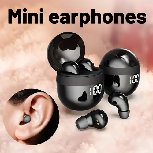 MSHUKCOE Invisible Wireless Bluetooth Earbuds - Hidden for Small Ear Canals, IPX5 Rated, SNR >90dB for Cleaner Sound, Touch-Key Control, LED Display Battery Check, Charging Case, Cable Management (Work, Sleep)