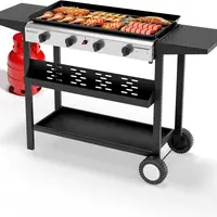 ROVSUN 2/4 Burner Portable Propane Griddle with Nonstick Enameled Tray, 20000/40000 BTU Rolling Flat Top Gas Grill with Electronic Ignition, Side Shelves & Regulator for Outdoor Cooking Camping BBQ Tailgating