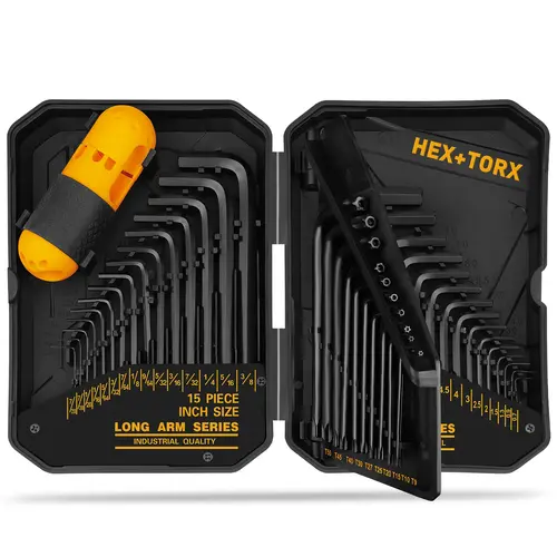 ELEAD 41pcs Hex + Torx Key Allen Wrench Tool Kit - CR-V Steel, Heat-Treated, Rust-Resist Black-Oxide Finish, SAE+Metric 0.028"-3/8in & 0.7mm-10mm, T9-T50, High-Leverage Torque Handle, Fast Size Pick, Long-Reach Access, DIY Maintenance, Storage Case