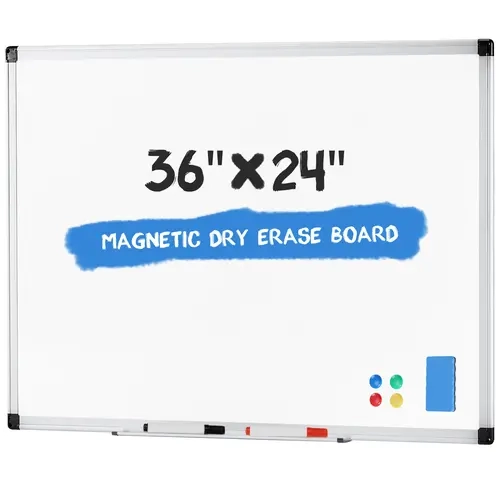 36x24 In Aluminum Magnetic Whiteboard Set - Wall-Mount Dual-Use Bulletin Board with Write/Wipe Dry-Erase Surface, Dry Erase Markers, Eraser, Detachable Marker Tray, Magnet Pin, Fixing Kits for Home Office Supplies