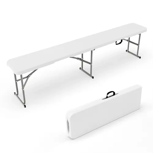 VINGLI Sturdy Modern 6-ft Plastic Folding Bench - 1.0mm Smooth HDPE Tabletop, Automatic Lock, Easy Fold, Floor Protective Glides, Portable, 1/2 Pack, White/Black/Brown, Great for Picnics, Parties, Games