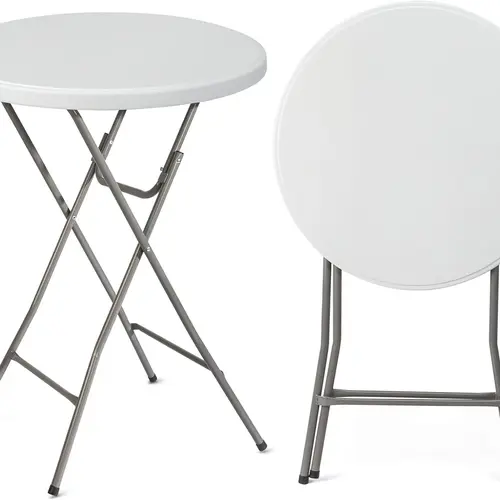 VINGLI Modern Folding Round High Top Outdoor Table (23.5/32in Top), Gray Metal Finish, Safe Metal Lock, Wear-Resistant HDPE Tabletop, 1 Pack (White/Black), Assembly Required - Ready for Patios, Cafes, Garden Parties, Homes