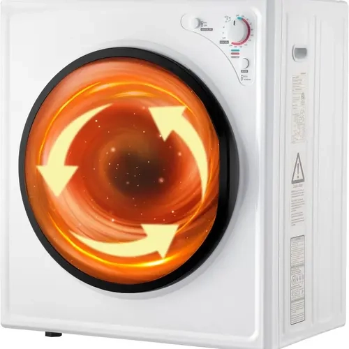 ROVSUN 9lbs Portable Clothes Dryer - 110V 1400W Compact Front Load Tumble Dryer (Household Appliances) with Stainless Steel Tub, Easy Control Knob, Hassle-Free Drying, Durable Compact Design for Dorm, Small Spaces (White, Compatible with Washing Machine)