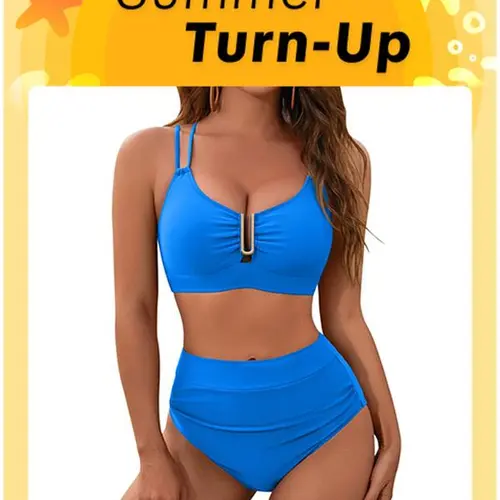 BMJL High Waisted Cutout Crisscross Ruched Womens Modest Tummy Control Two Piece Bikini Sets Full Coverage Swimsuits High Rise Swimwear#TikTokShopFallDealsForYou