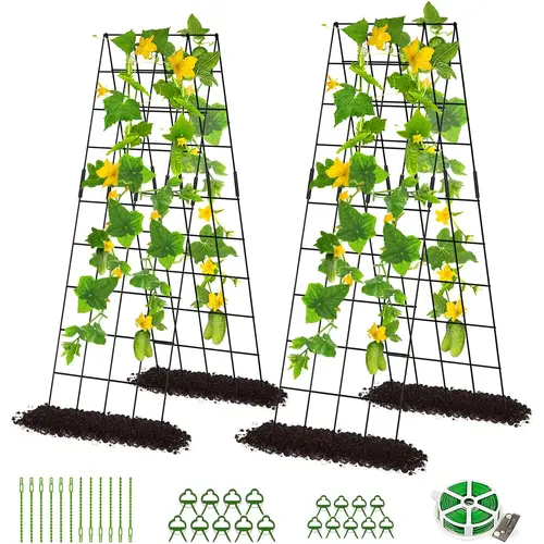 ABORON 2-Pack Durable A-Frame Garden Trellis - 19.69" W X 59" H PVC-Coated Steel Plant Stand for Raised Beds, Dual-Side Climbing Plants Support with Clips, Twist Ties, Plastic Ties for Gardeners