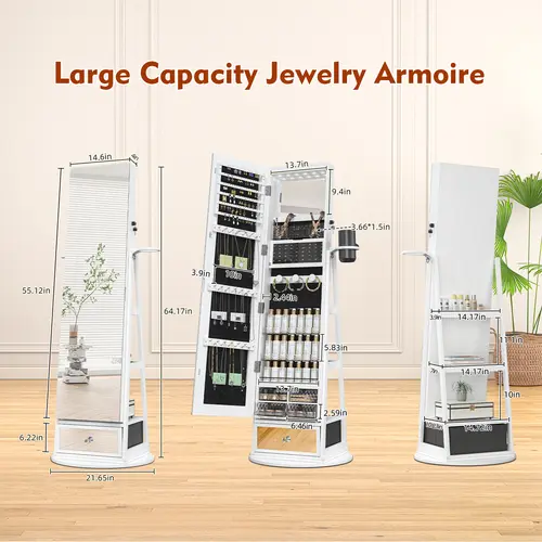 LHBCRAFT Touch Screen Full-length Mirror Cabinet, Christmas Gift for Women, Mirror Jewelry Cabinet Standing, jewelry armoire, Mirror with Storage, Jewelry Organizer