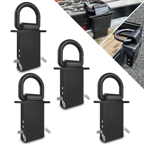 4Pcs Solid Steel Corrosion Resistant Removable D-Ring Stake Pocket Tie-Downs, 18200-lbs Heavy Duty, Black Finish, 4Pin Bag Spacing, Hooks & Shackles Compatible, Fits Standard Stacking Bags, for Utility Trailers, Flatbeds, Towing Trucks #toolupgrade