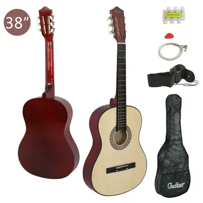 Segawe 38" Wooden Acoustic Guitar Full Set for Kids Beginners - Natural Finish, Carry Bag, Strap, Extra Strings, Pitch Pipe, Pick,summerwins