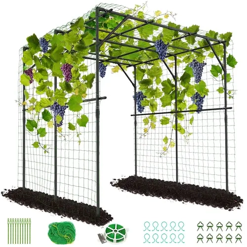 Lilypelle Extra Tall Arched Metal Coated Garden Arch Trellis - 87in H, 79in Vine Run, Sturdy Durable Triangular Support Frame, Lightweight Easy to Move, Great for Grapes Beans Tomatoes, Works in Beds Greenhouses Yards, Archway Accent for Outdoor Decor fam