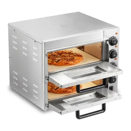 【Fallpicks】VEVOR Commercial Countertop Pizza Oven - 14" Double Deck Stainless Steel Electric Model for Pizza Making, Household Appliances with Baking Stone, Cool-Touch Handle, 122°F to 662°F Temp Control, Great for Home Kitchens and Dorms