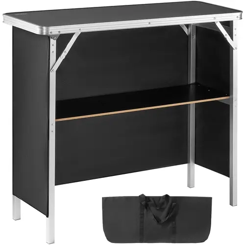 【Fallpicks】VEVOR Contemporary Foldable Aluminium Portable Bar Table - 4-Leg Outdoor Furniture, 10.1lbs, Storage Shelf, Black Skirt, Carrying Case, Supports 111lbs, 38.4in x15.2in x34.3in - for Backyard Party, Teaching