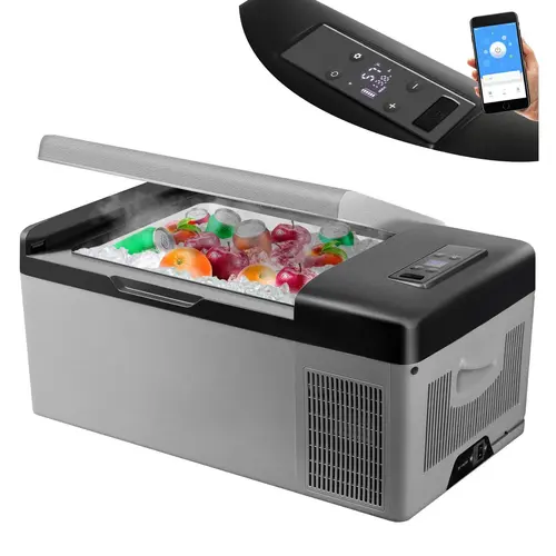 【Fallpicks】VEVOR 12V Portable Mini Electric Compressor Fridge with APP Temp Control & Touch Screen, -4℉-68℉ Cooling, 12/24V DC & 110-240V AC, 45° Tilt Stable, Battery-Protecting Layers, Fast-Opening Door Buckle for Camping, Fishing, Road Trips