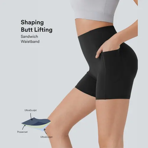 Halara UltraSculpt High Waisted Scrunch Butt Lifting Tummy Control Pocket Shaping Workout Biker Shorts 5'