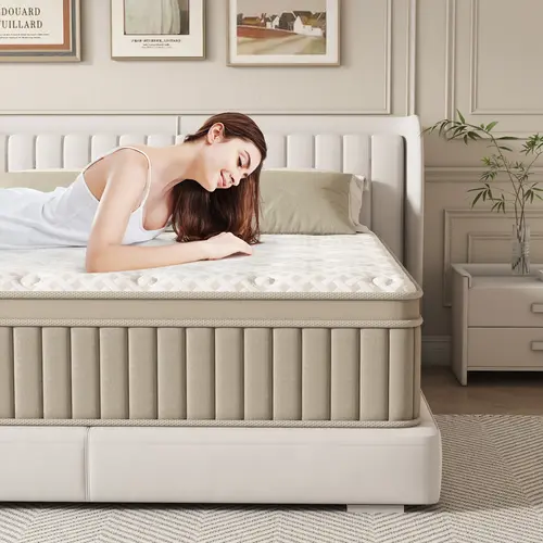 Fvbeaya 12-In Gel Memory Foam Hybrid Mattress - Pocketed Coils, Mid-Firm Support, Pressure Relief, Motion Isolation Technology, Weight Distribution, Cooling Gel Foam, Knit Fabric, Foldable Mattress in a Box (King, Twin/Full/Queen Options)
