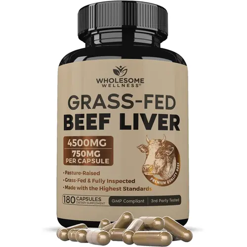 Grass Fed Desiccated Beef Liver Capsules (180 Pills, 750mg Each) - Natural Iron, Vitamin A, B12 for Energy - Humanely Pasture Raised Undefatted in New Zealand Without Hormones or Chemicals Healthcare Dietary Supplement Edible