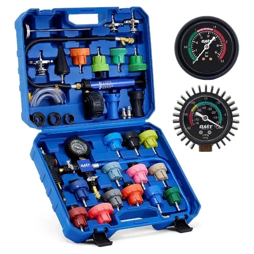 Orion Motor Tech 33pc Master Coolant Pressure Tester & Vacuum Refill Kit - Automotive Repair Tools with 23 Universal Color-Coated Radiator Adapters, Wrench, Vacuum Pump, Purge Tool for Leak Detection