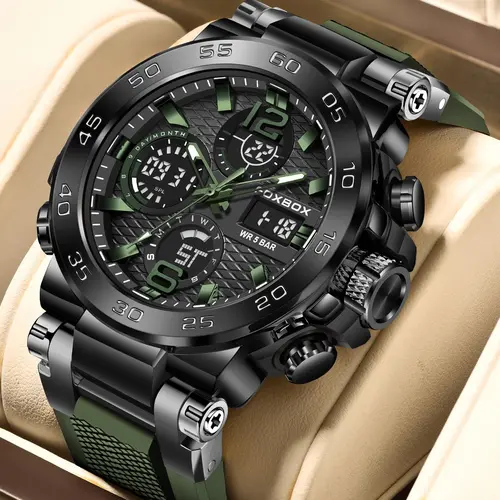 Men's Waterproof Digital Sports Watch with Luminous Dial Alarm Function, Wristwatch Gift with Box, Digital Analog Watch, Electronic Watch