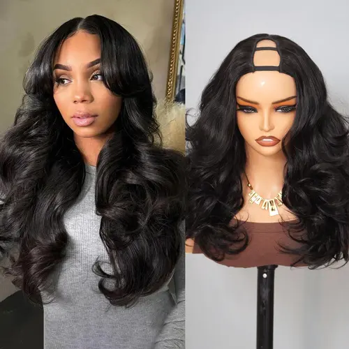 Mscoco U Part Human Hair Wig,  Layered Body Wave Glueless Pull & Go, 180% 250% Density, Natural Black Color, Beginner Budget-Friendly Summer Piece for Black Women, Back to School,Wedding Use Human Hair Wig #Sohochic