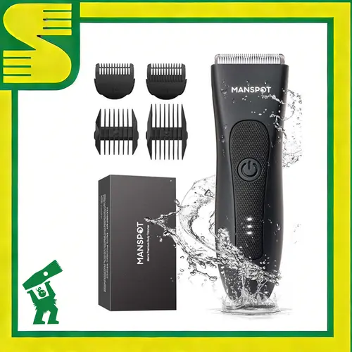 Manspot Premium Ceramic Groin & Pubic Body Hair Trimmer for Adult Men - Compact Waterproof Wet/Dry Groomer, Rechargeable Cordless Clippers, Durable Construction, Gym-Ready Green Comfort Travel Groomer, Daily Care Personal Care Gadgets, Gifts for Him