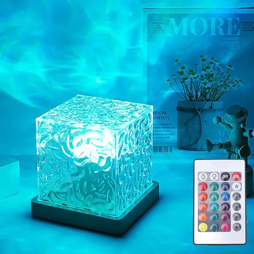 3D Tesseract Ocean Wave Projector Light - Touch Control Ambient Lamp with Modern Waterfall Acrylic Design, Colorful Lights for Living Room Interior 360° Room Wash Decorative Lighting