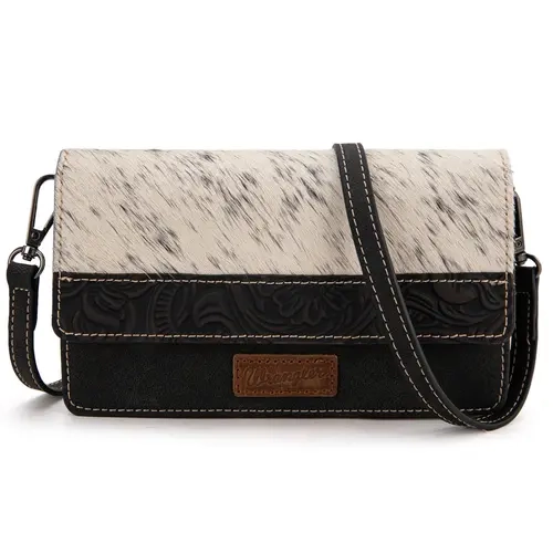 [Auction]Wrangler Genuine Hair-On Cowhide Wallet/Crossbody with Adjustable Sling Bag & Three Slide Pockets for Everyday Carry - Stylish & Functional