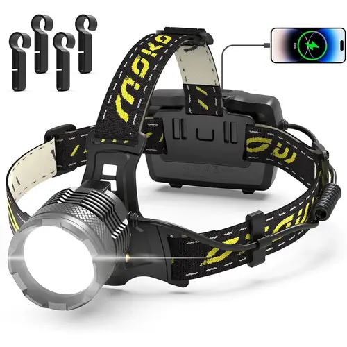 Moko 150000 lumen rechargeable headlamp-60H long battery life detachable, 8 modes super bright 50W bulb IP68 waterproof 90 ° adjustable sensor headlight for outdoor camping fishing running hunting Tactical Flashlight