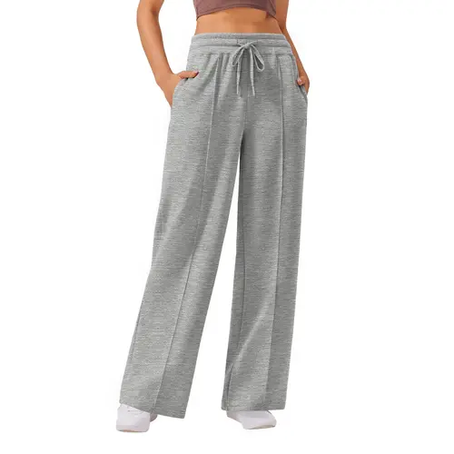 PINSPARK Women's High Waist Wide-Leg Rayon Sweatpants - 43%Rayon 6%Spandex, Adjustable Drawstring, Elastic Elevated Seams, Smooth Coverage, 2 Large Pockets, Soft, Loose Fit, Easy Movement, Machine Washable, Sporty Athleisure for Spring, Gym (XL)