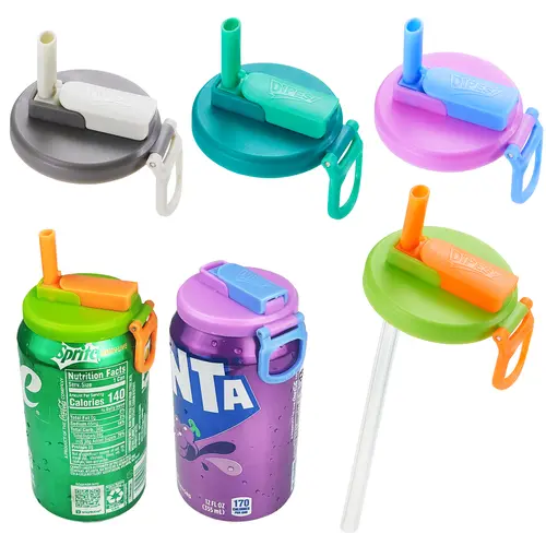 Summervibes DIPESI 4-Pack BPA-Free Soda Can Lids with Straw - Reusable Lids for Seltzer, Juice & Beverage, Silicone Straws Included Drink Covers Children's Day summerwins,summerwins
