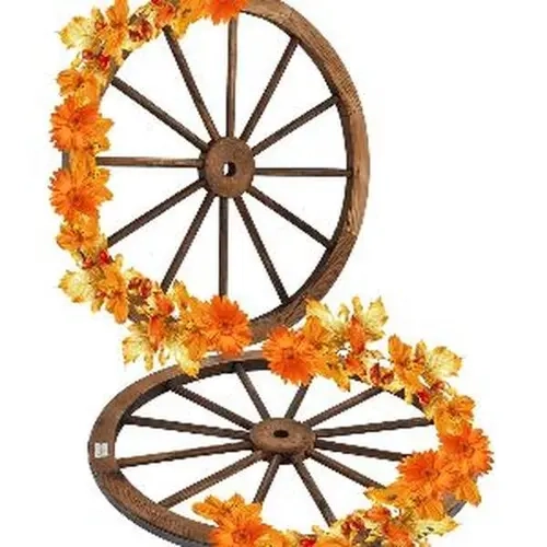 VINGLI 30" Diameter Carbonized Solid Fir Wooden Decorative Wagon Wheels (Set of 2) - Pre-Assembled, Durable Vintage Western Style with Steel Rims, Hangable Decorative Home Accessory, Home Wall Ornament for Bar, Garden