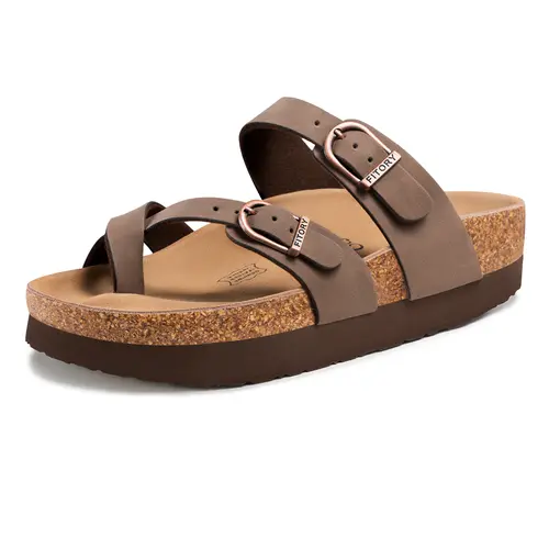 FITORY Balance 2 Basic Women's Blocky Platform Heel Sandals - Open Toe Walking Shoes with Adjustable Wide Straps, Double Straps, Breathable Lightweight Ethylene Vinyl Acetate Fashion Footwear for Chic Street, Casual Wear