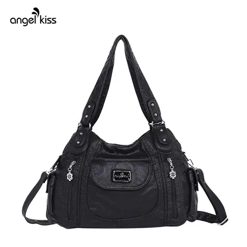 Angel Kiss Women's Faux Leather Hobo Handbag - Adjustable Convertible Strap, Multipocket, Lightweight, Zipper Closure (14.2"x9.5") - Convertible Shoulder Bags, Cross Body Bags, Purses, Accessories for Everyday Work Travel