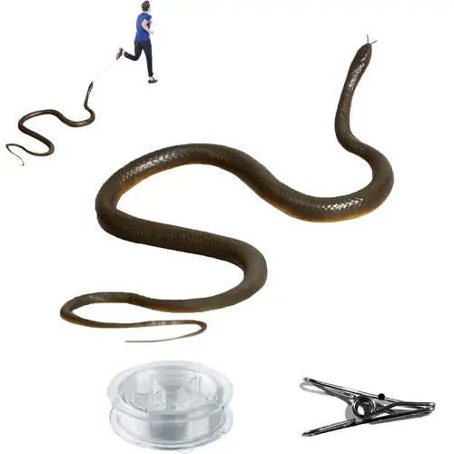 Realistic Rubber Fake Snake Prank Kit - 1x 2M, 1Mm Transparent String, 1x Rubber Snake, Clip, Easy Assembly, Novelty Gag Toy, Quirky Gift, Halloween Party Favor for Adults, Movie Shootings