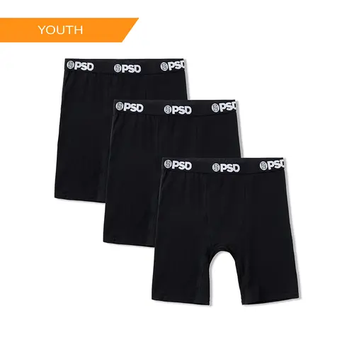 PSD Youth Boys Black Solids Boxer Brief 3 Pack - Soft, Breathable and Stretch Comfortable Underwear
