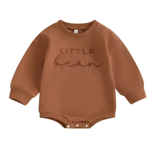 Babamoon Newborn Baby Boys/Girls Long Sleeves Crew Neck Sweatshirt Romper - Little Bean Embroidery, Fall Winter Baby Clothing, Casual Chic Bodysuit Playsuit, Romper Suit