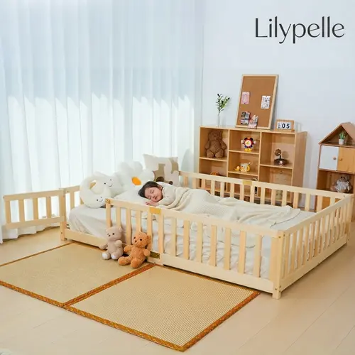 Lilypelle Twin Size Montessori Safe Rectangular Toddler Bed - Kids Furniture Bedroom, Solid Pine Wood Frame, Lockable Door, Fence, Safety Guardrails, Modern, 0-12 Years, 79.45"l x 41.93"w x 17.52"h