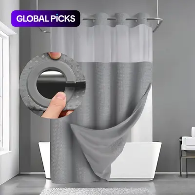 Waffle Texture Shower Curtain, Modern Waterproof Bathroom Curtain, Shower Essentials, Bathroom Accessory for Hotel, Salon & Dormitory Decor #GLOBAL PICKS