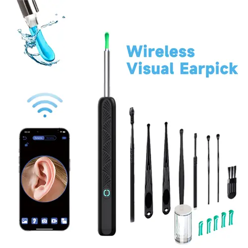Earwax Cleaning Kit - 8-Piece Ear Kit, Personal Care Gadgets, Portable Slim Type-C Rechargeable Earwax Remover, Waterproof HD Camera Digital Endoscope, 360° Wide Angle Deep Ear Reach, Wi-Fi, Safe for iPhone & Android, Selfcare Birthday Gift