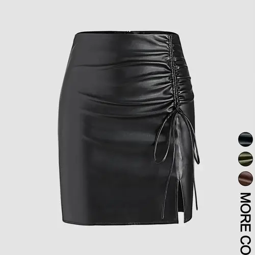 Women's Solid Color Pu Skirt, Aesthetic Fashionable Zipper Ruched High waist Short Skirt for Daily Outdoor Wear, Ladies Bottoms Fit for All Seasons, Mini Skirts
